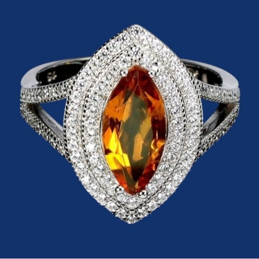 925 Sterling Silver Ring SZ 7.5 with Natural Marquise Citrine 12x6mm